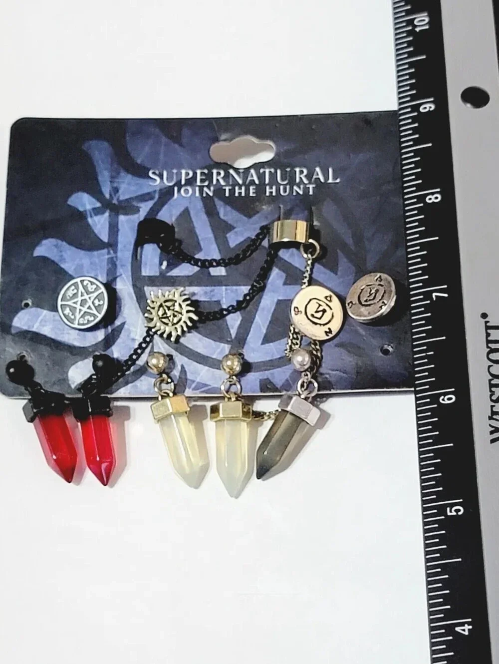 Supernatural Show Jewelry Ear Cuffs Earrings  GOTH Red Black Clear Original sp-7